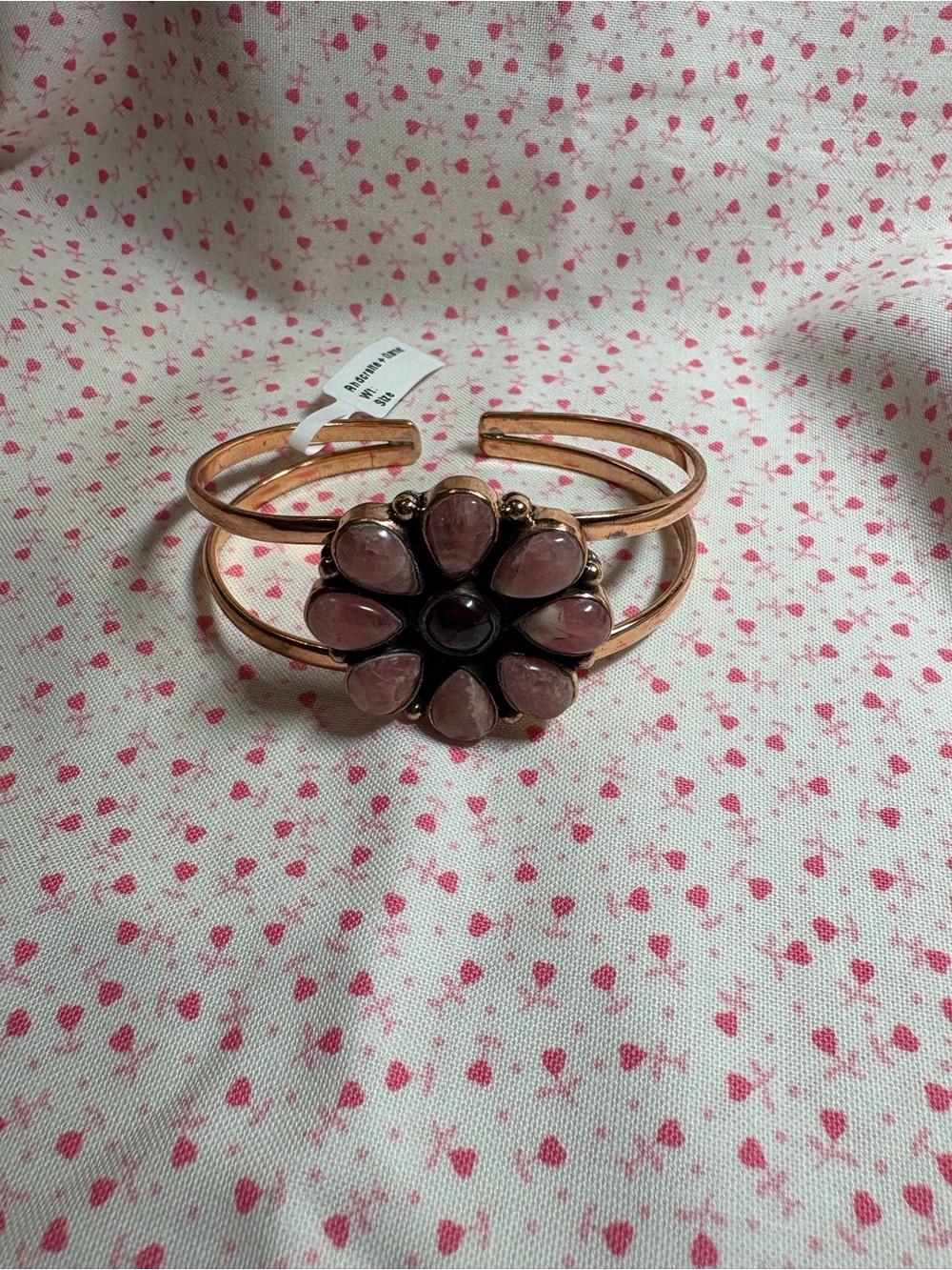 Rose-Accent Floral Cuff Bracelet - Pink